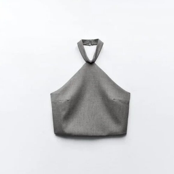 NWT ZARA TIE HALTER TOP GRAY - Picture 7 of 8